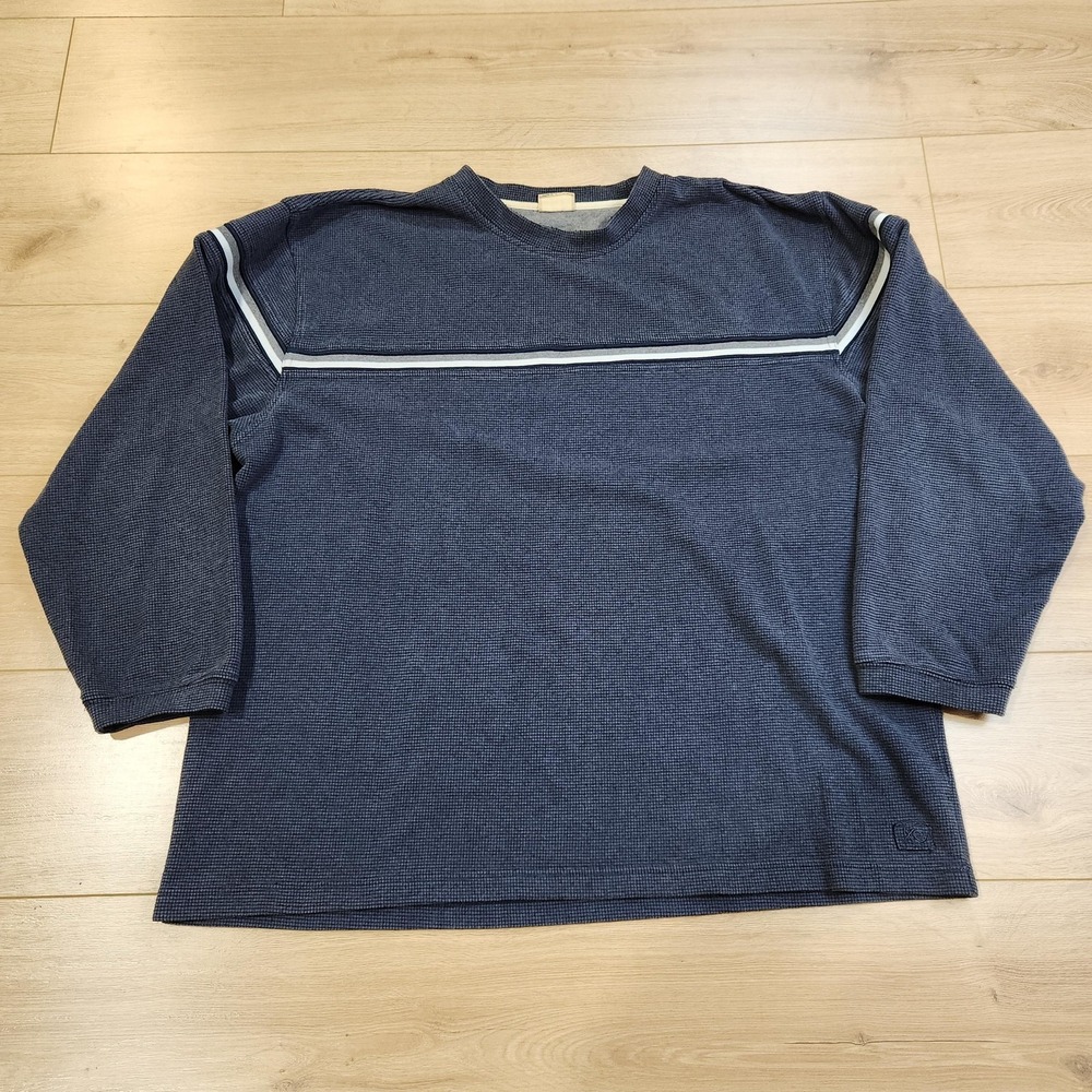 Vintage XG Thermal Shirt Mens XL Blue Waffle‎ Knit Stripe Skate Surf Y2K